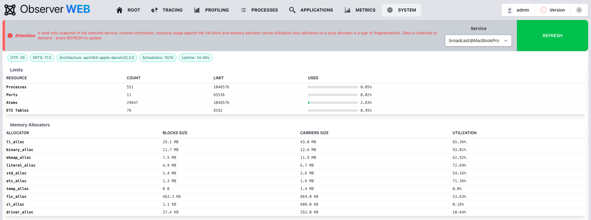 Observer System Dashboard